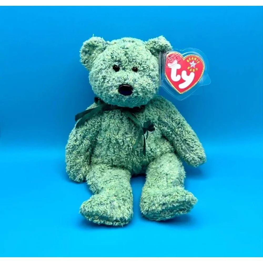 TY Beanie Baby - SHAMROCK the Irish Bear (8‎ inch) With Case